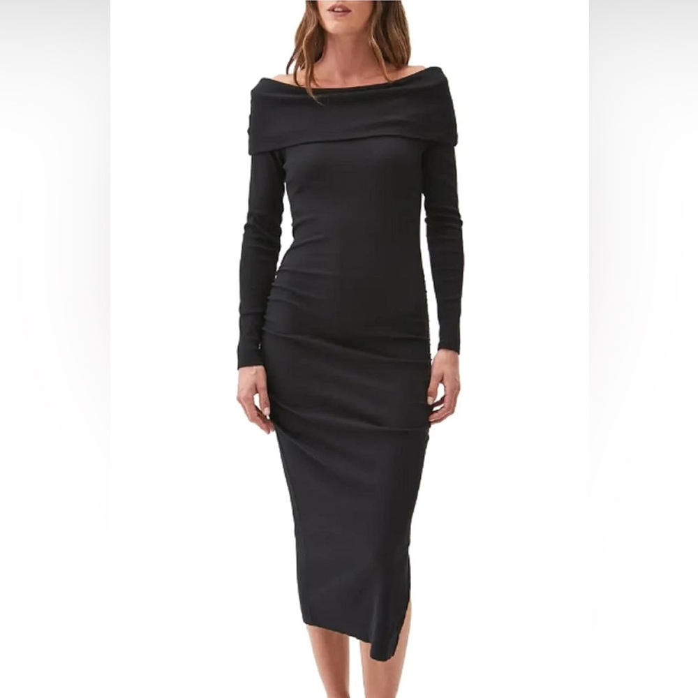 Michael Stars Black Ribbed Off-shoulder Dress XS